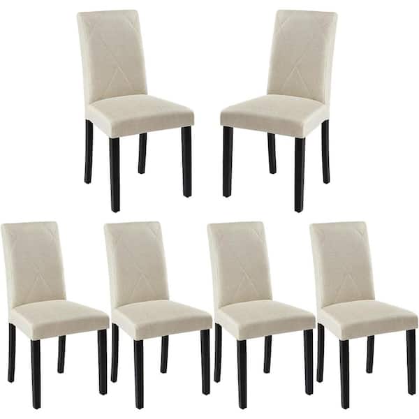 VECELO Dining Chairs Set of 6 Beige Modern Fabric and High Back and Solid Wood Legs, Upholstered Kitchen Chairs for Dining Room