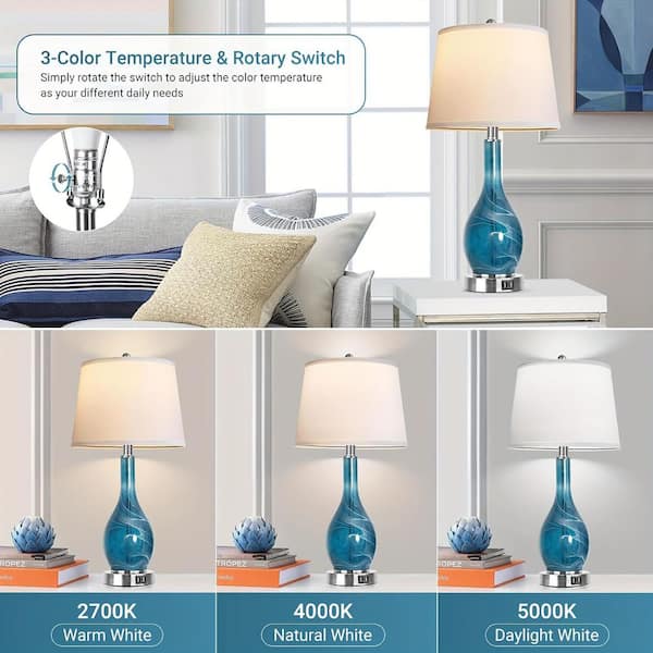 Jushua 25 Modern Blue Glass Table Lamps, Dimmable Nightstand