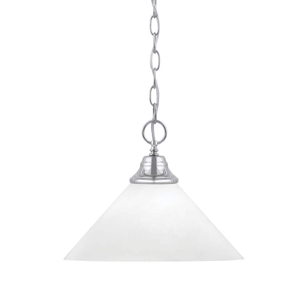 Kingston 100-Watt 1 Light Chrome Shaded Pendant Light with 12 in. White Mar