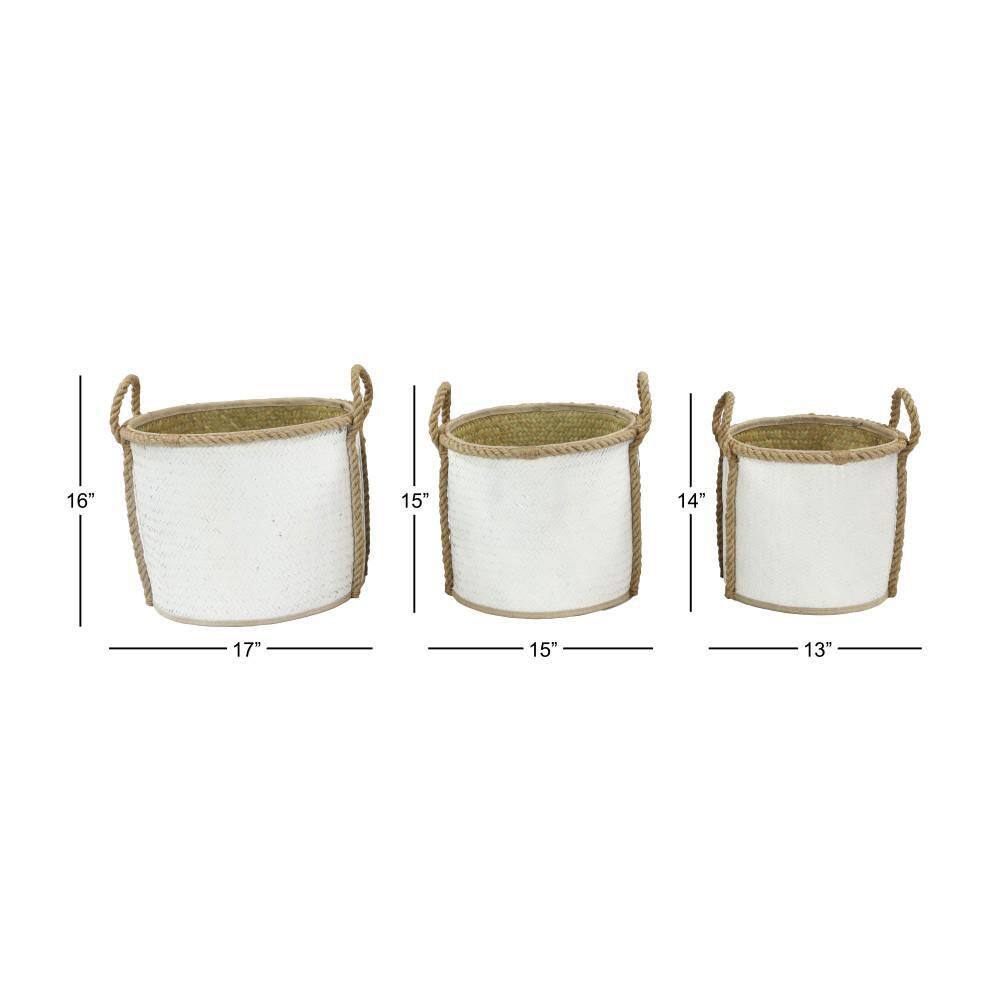 White and Beige Seagrass Round Storage Basket Set