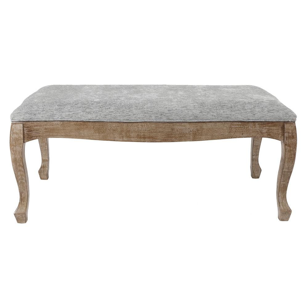 Gray Linen Upholstered Bench with Fir Wood Cabriole Legs