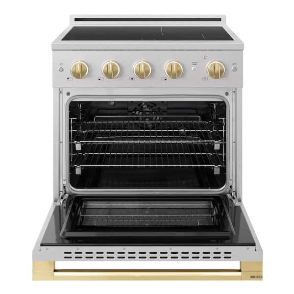 Autograph 30 in. 4.2 cu. ft. Marino Induction Range with 4 Burner Elements and Electric Oven in Satin Stainless and Gold