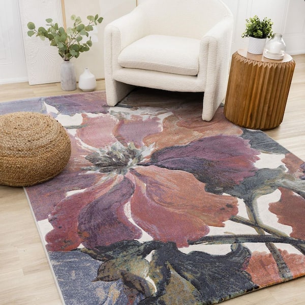 Aethera Collections 5 ft. x 8 ft. Pink Botanical Indoor Area Rug