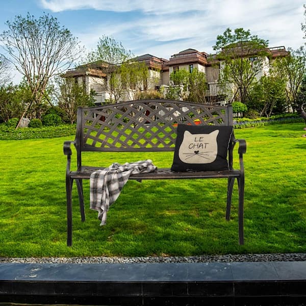 ITOPFOX 40.5 in. W Outdoor Cast Aluminum Bench With Mesh Backrest Seat Surface