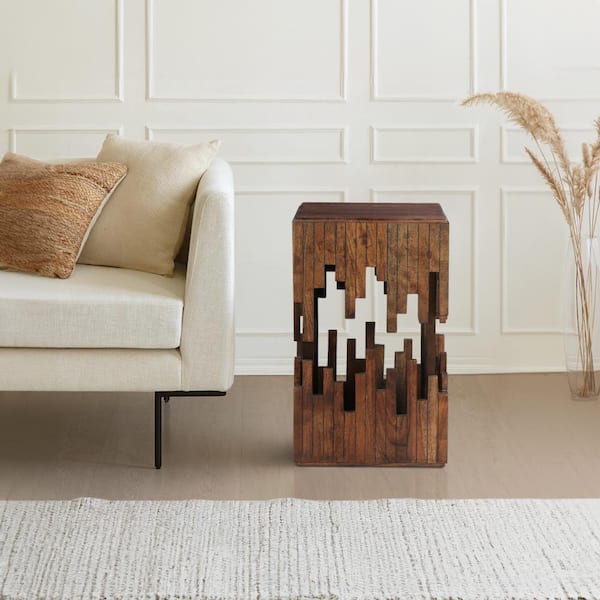 THE URBAN PORT 15 in. Brown Square Wood Side/End Table with Convenient Floor Levelers