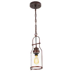 1-Light Antique Brass Chandelier Glass Pendant for Dining Room and Hallway with No Bulbs Included