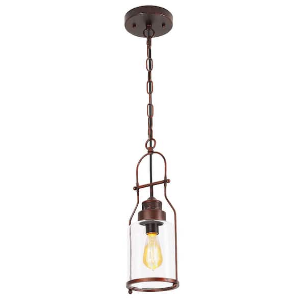 HKMGT 1-Light Antique Brass Chandelier Glass Pendant for Dining Room and Hallway with No Bulbs Included