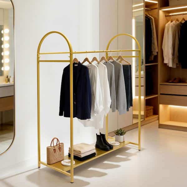 YIYIBYUS Floor-Standing Garment Display Stand Gold Metal Clothes