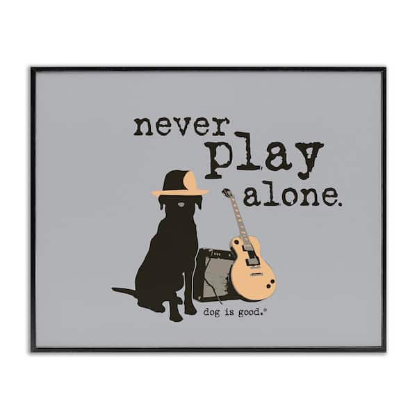 Stupell Industries Never Play Alone with Dog by Dog Is Good Black Framed Animal Giclee Art Print 16 in. x 20 in.