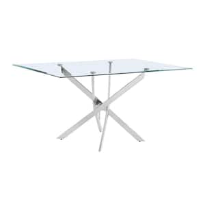 Olly 60 in. Rectangular Tempered Glass Top with Chromed Iron Frame