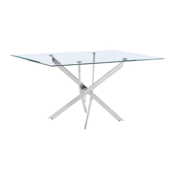 Best Quality Furniture Olly 60 in. Rectangular Tempered Glass Top with Chromed Iron Frame