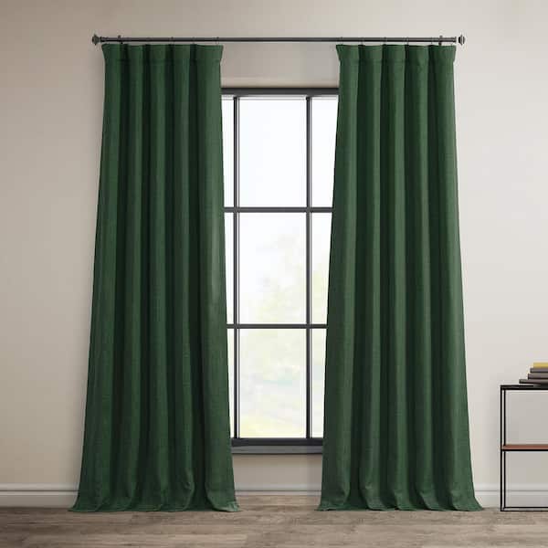 Key Green Faux Linen Room Darkening Curtain - 50 in. W x 108 in. L (1 Panel)