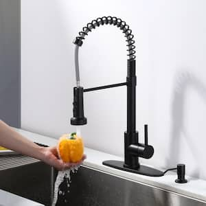 Single Handle Pull-Down Sprayer Kitchen Faucet with Soap Despenser with 3 Spray Mode Stainless Steel in Matte Black