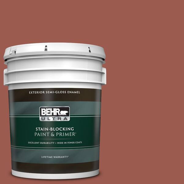 BEHR ULTRA 5 gal. #ICC-106 Spicy Cayenne Semi-Gloss Enamel Exterior Paint & Primer
