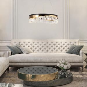 Delphinium 1-Light Dimmable Integrated LED Matte Black and Plating Brass Crystal Round Chandelier for Living Room