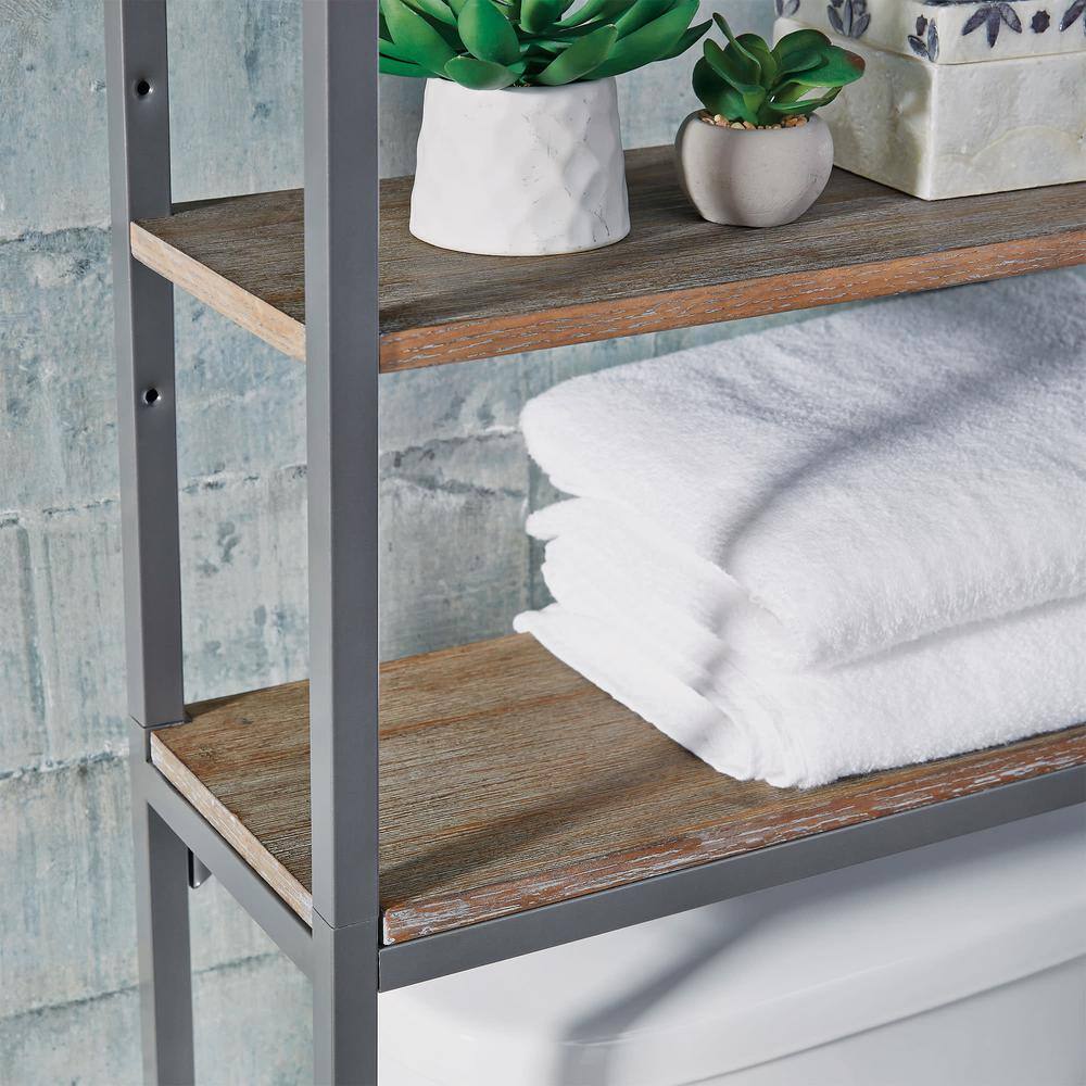 Gray and Driftwood Adjustable Over-the-Toilet Storage Stand