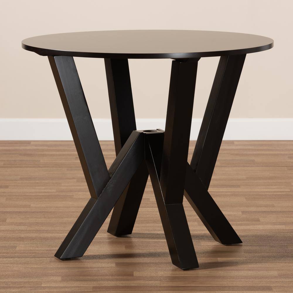 Irene Dark Brown 35-Inch Round Wood Dining Table with Sculptural Base