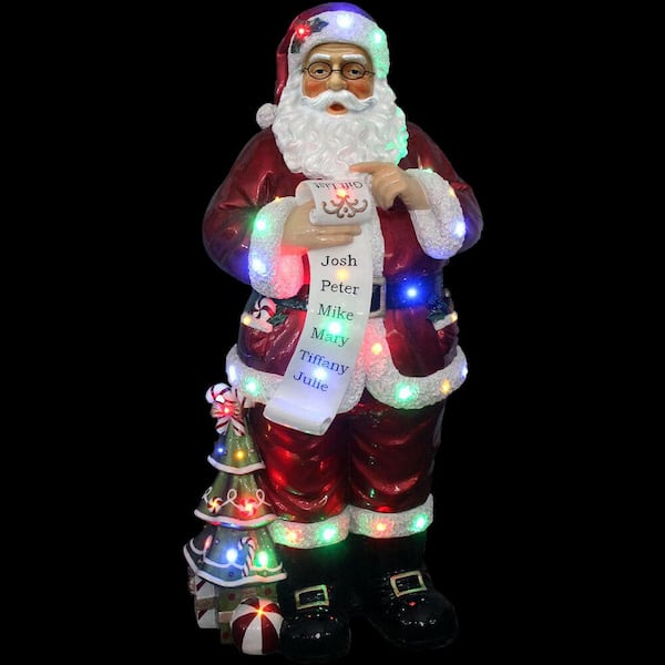 Christmas Time Light Up Santa Wooden Figure with 10 LED Lights Red White Green