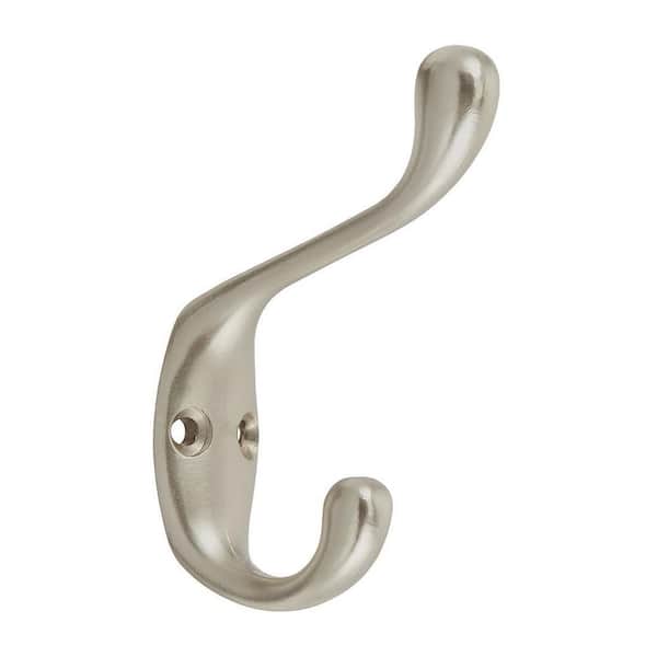 Design House 207720 Wall-Mounted Double Hook for Coat Hat Towel Robe in Bathroom or Closet Satin Nickel 5-Pack