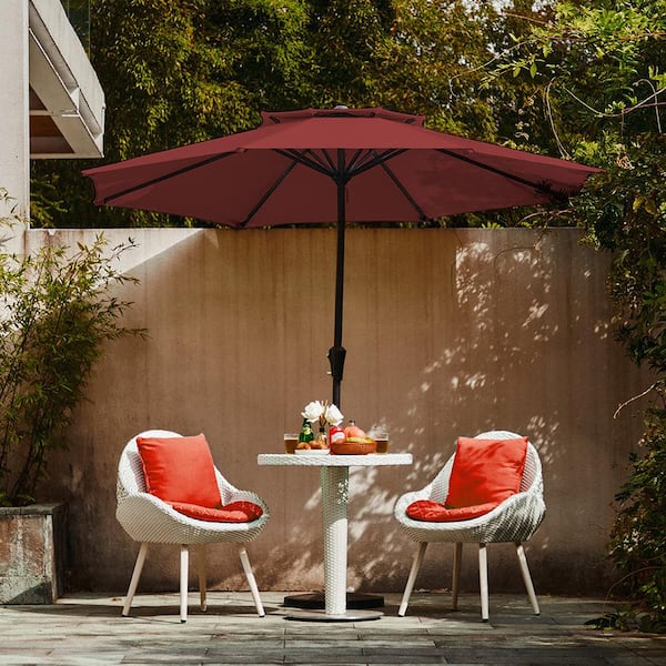 JEAREY 11 ft. 2 -Tiers 8 Sturdy Ribs Outdoor Market Patio Umbrellas with Crank Lift in Red