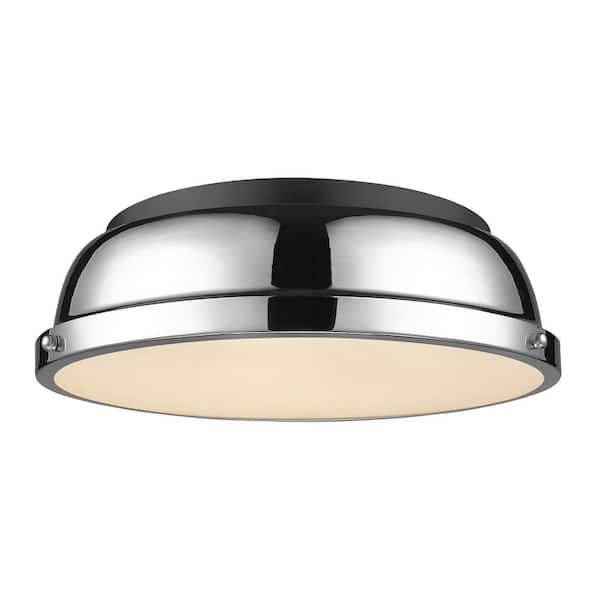 Golden Lighting Duncan 14 in. 2-Light Matte Black Flush Mount with Chrome Shade