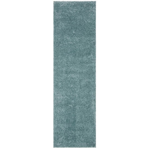 SAFAVIEH August Shag Aqua 2 ft. x 8 ft. Solid Runner Rug
