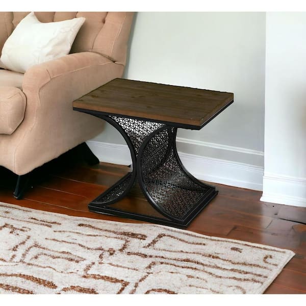 HomeRoots 22 in. Brown and Black Rectangle MDF End Table