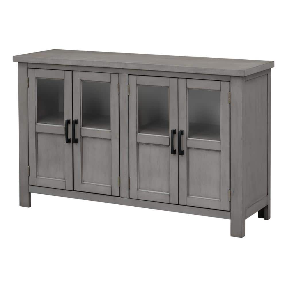 51 in. W x 15.6 in. D x 34 in. H Light Gray Linen Cabinet with Glass Doors 