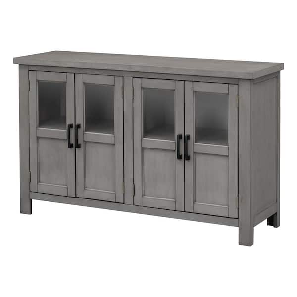 Unbranded 51 in. W x 15.6 in. D x 34 in. H Light Gray Linen Cabinet with Glass Doors and Adjustable Shelves
