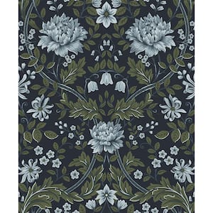 31.35 sq. ft. Blue and Sage Honeysuckle Trail Vinyl Peel and Stick Wallpaper Roll