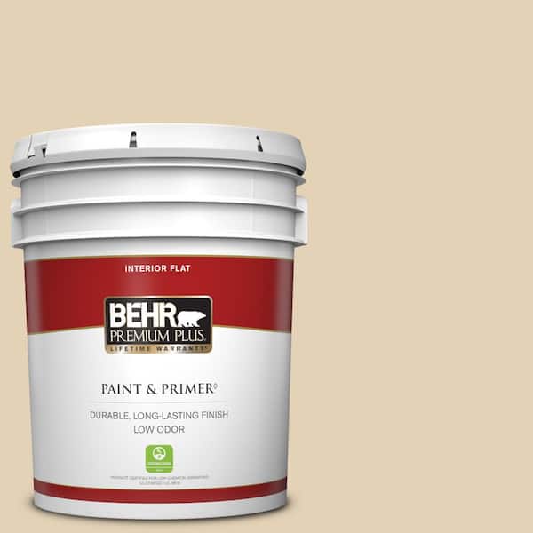BEHR PREMIUM PLUS 5 gal. #N290-3 Comfy Beige Flat Low Odor Interior Paint & Primer