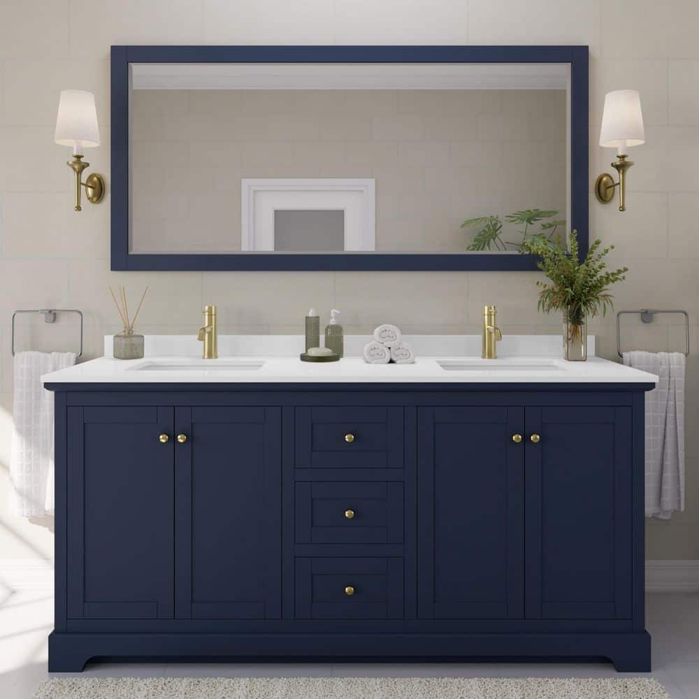 Avery 72 in. W x 22 in. D x 35 in. H Double Bath Vanity in Dark Blue with White Quartz Top price history on PriceWatchPro