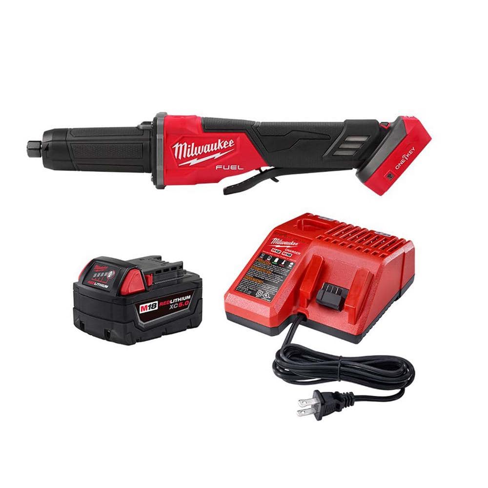 Milwaukee M18 FUEL 18-Volt Lithium Ion Brushless Cordless 2-3 in. Variable Speed Die Grinder Paddle Switch with 5.0Ah Starter Kit
