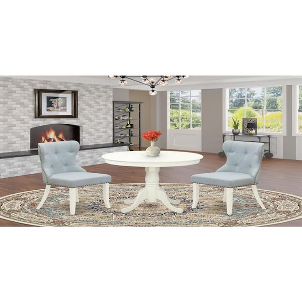 East West Furniture 3-Piece Linen White Finish Solid Wood Top - Dining Room Set (Seats 4)