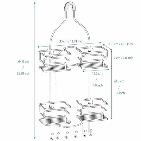 Dracelo 11.8 in. W x 3.8 in. D x 25.6 in. H Chrome Shower Caddy Hanging Over Head, Bathroom Shower Organizer Shower Rack, Grey