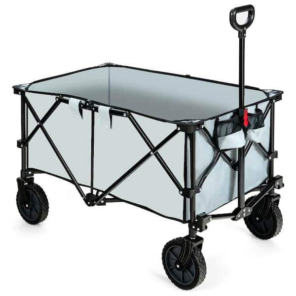 37.5 in. Collapsible Outdoor Utility Wagon Cart 180 lb Capacity All Terrain Wheels Adjustable Handle Gray