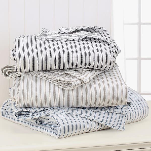 LEVTEX HOME Tobago Stripe 3-Piece Blue Cotton King/Cal King Quilt