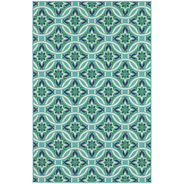 Home Decorators Collection Gallery Aqua 4 ft. x 6 ft. Indoor/Outdoor Patio Area Rug