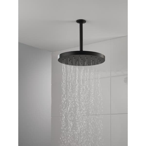 1-Spray Patterns 2.5 GPM 12 in. Wall Mount Fixed Shower Head with H2Okinetic in Matte Black