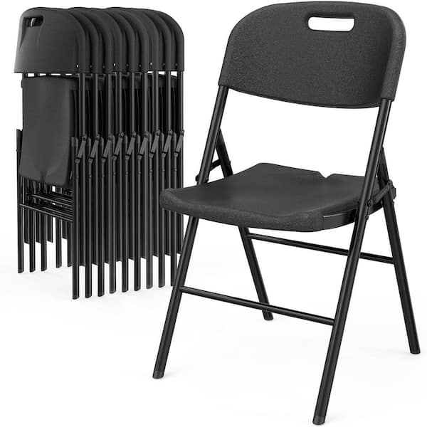 Black Heavy Duty HDPE Plastic Seat Steel Frame Stackable Folding Chair (Set of 10)