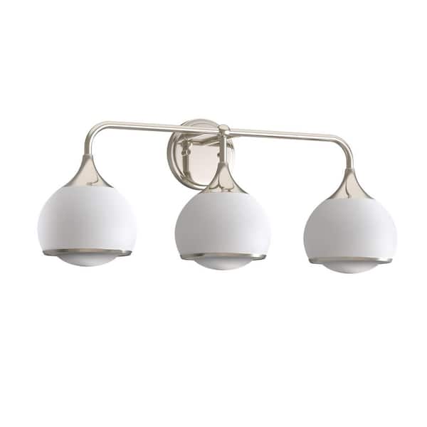 27 in. 3-Light Brushed Nickel Vanity Light with Soft White Glass for Bathroom