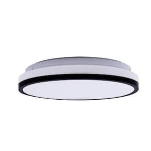 11.5 In. White Flush Mount Ceiling Light with Black Trim, Dimmable LED