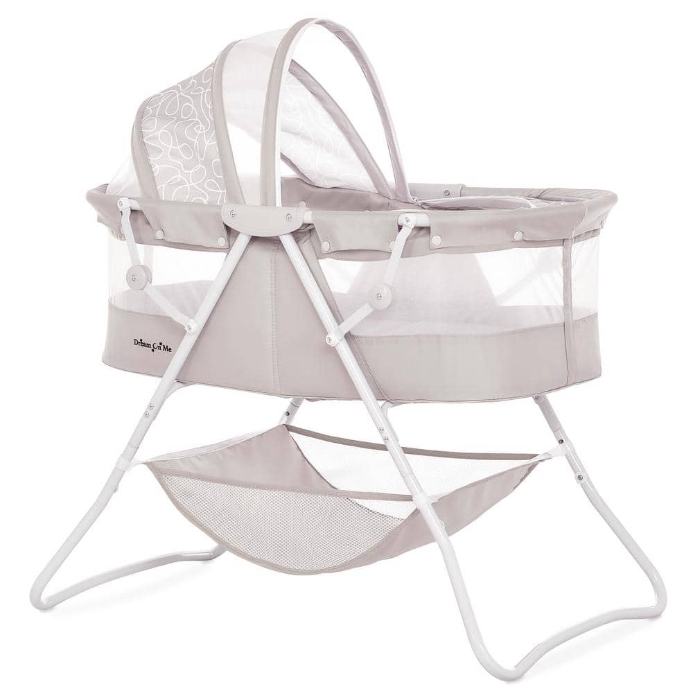 Cool Gray Aluminum Foldable Baby Bassinet with Double Canopy