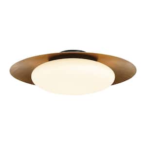 Zinola 24 in. 1-Light Sand Black and Halcyon Gold LED Flush Mount with Etched Opal Glass Shade and No Bulbs Included