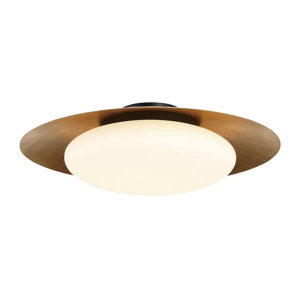 Zinola 24 in. 1-Light Sand Black and Halcyon Gold LED Flush Mount with Etched Opal Glass Shade and No Bulbs Included