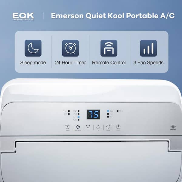 EQK 10,000 BTU Portable Air Conditioner Cools 550 Sq. Ft. with Heater,  Dehumidifier, Remote and Timer in White EAPH10RC1 - The Home Depot