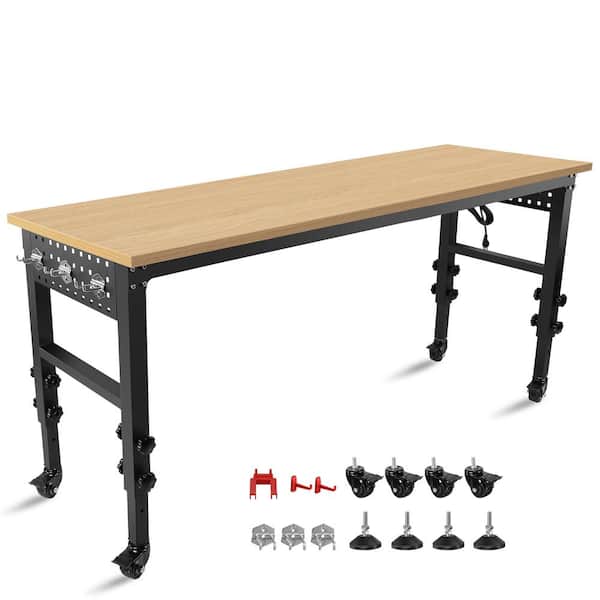 72 in. W x 24 in. D Black Heavy Duty Load Capacity Hardwood Workbench Table with Power Outlet