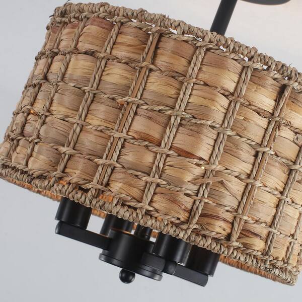 LWYTJO 11.81 in. 4-Light Black Bohemian Drum Semi-Flush