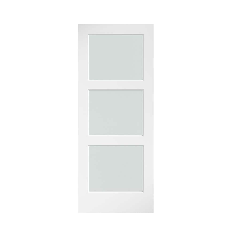 96" x 36" White 3-Lite Frosted Glass Solid Core Interior Door