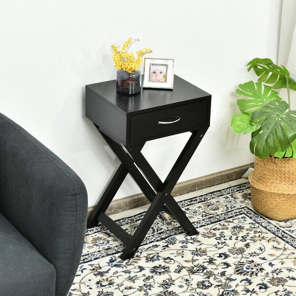 ANGELES HOME 16 in. W x 13 in. D X-shape Leg Black End Side Table